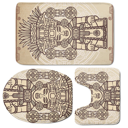 Ancient Mayan Statue Print 3 Piece Bath Mat Set