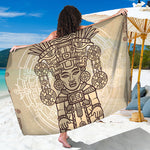 Ancient Mayan Statue Print Beach Sarong Wrap