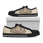 Ancient Mayan Statue Print Black Low Top Shoes 