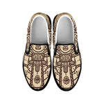 Ancient Mayan Statue Print Black Slip On Shoes