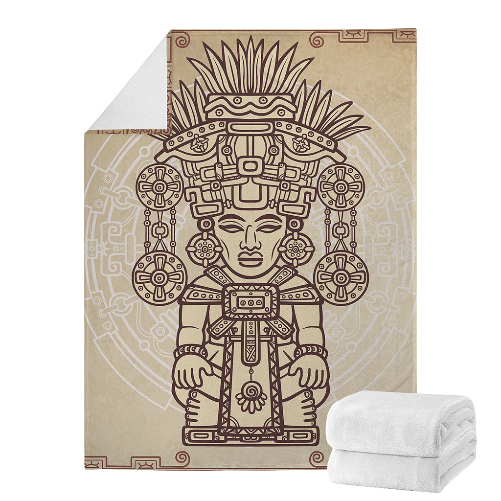 Ancient Mayan Statue Print Blanket