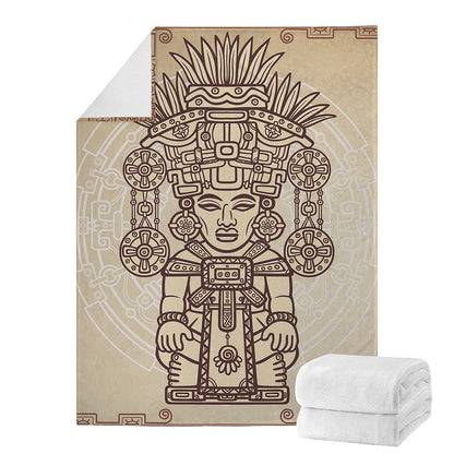 Ancient Mayan Statue Print Blanket