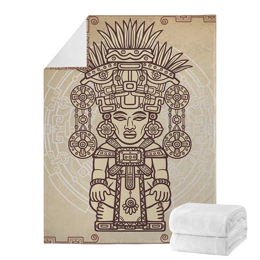 Ancient Mayan Statue Print Blanket