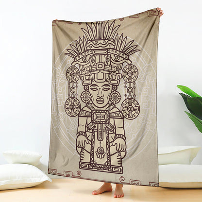 Ancient Mayan Statue Print Blanket
