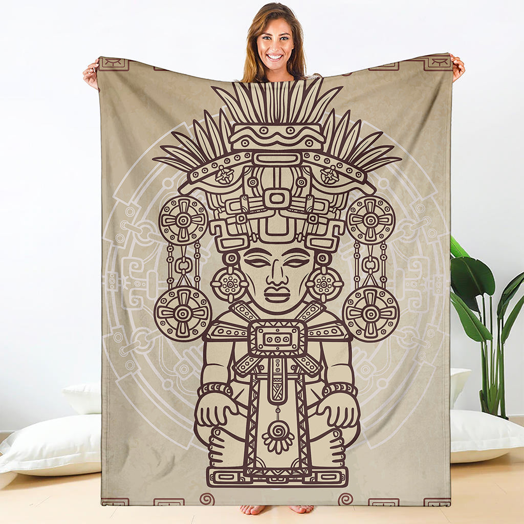 Ancient Mayan Statue Print Blanket