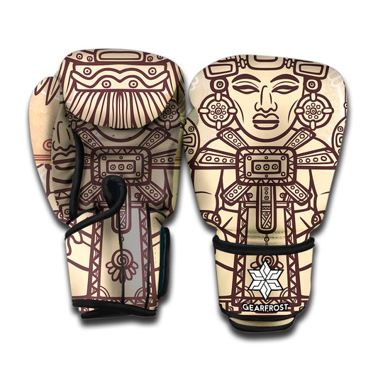 Ancient Mayan Statue Print Boxing Gloves