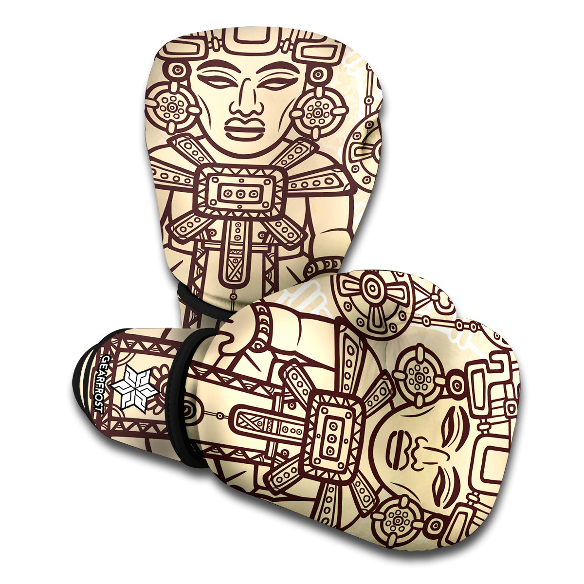 Ancient Mayan Statue Print Boxing Gloves