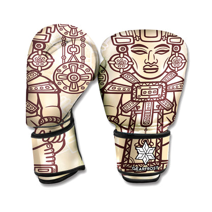Ancient Mayan Statue Print Boxing Gloves