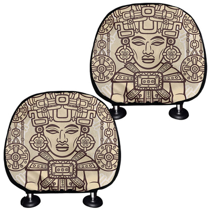 Ancient Mayan Statue Print Car Headrest Covers