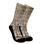 Ancient Mayan Statue Print Crew Socks