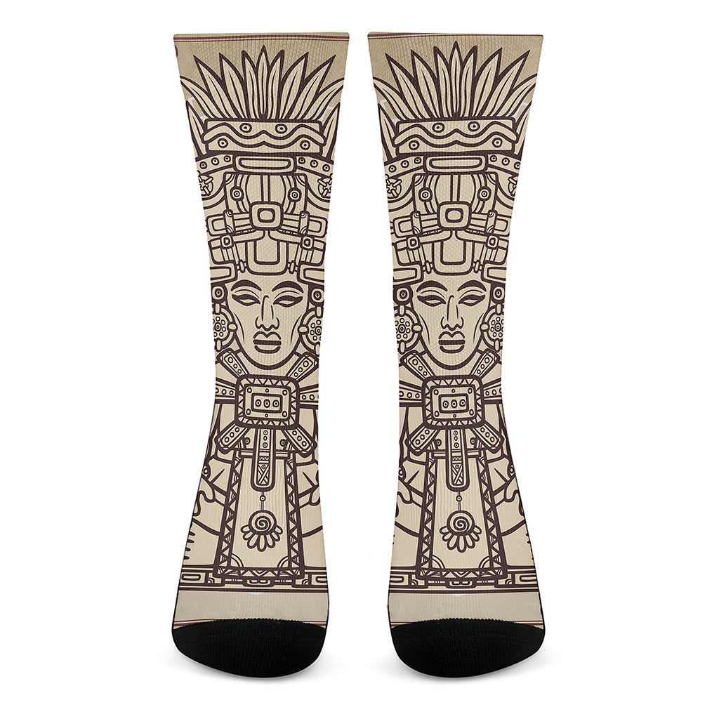 Ancient Mayan Statue Print Crew Socks