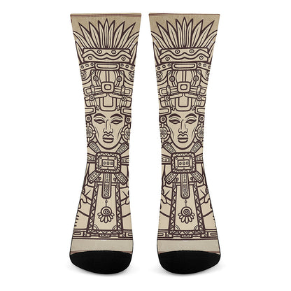 Ancient Mayan Statue Print Crew Socks