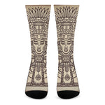 Ancient Mayan Statue Print Crew Socks