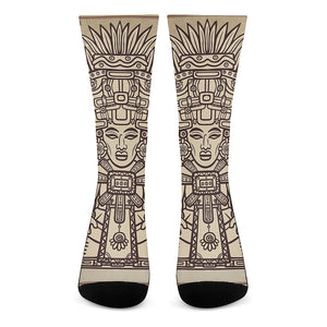 Ancient Mayan Statue Print Crew Socks