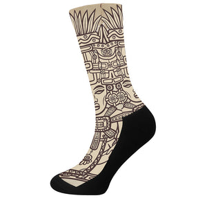 Ancient Mayan Statue Print Crew Socks