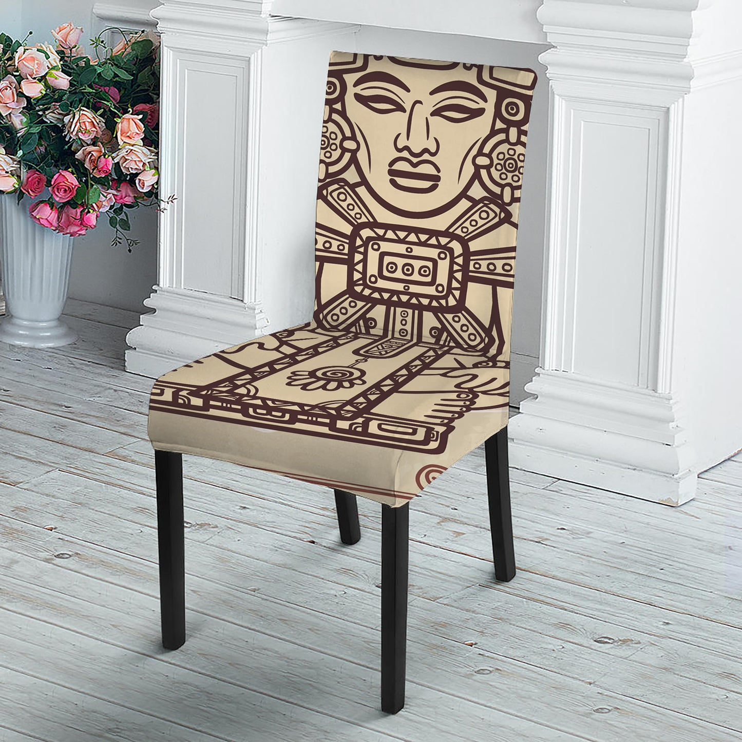 Ancient Mayan Statue Print Dining Chair Slipcover
