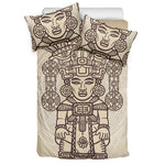 Ancient Mayan Statue Print Duvet Cover Bedding Set
