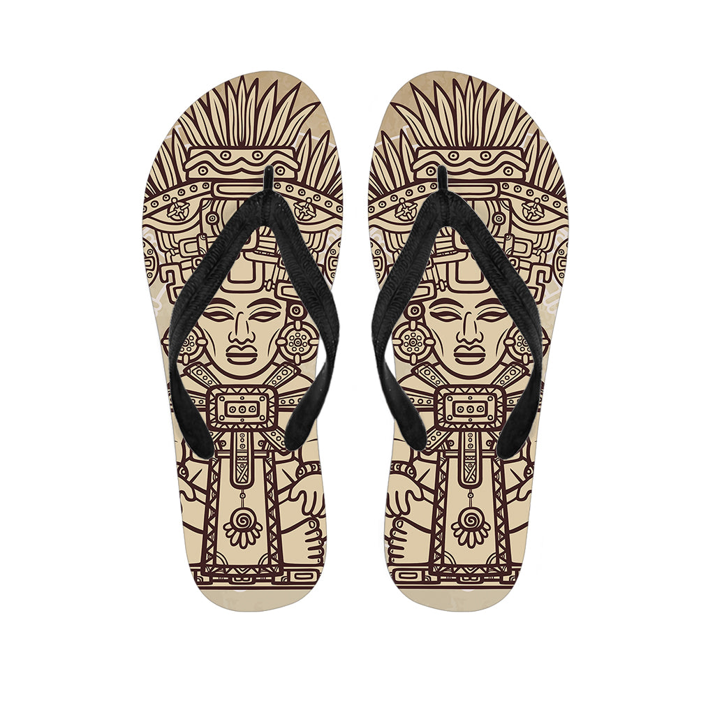 Ancient Mayan Statue Print Flip Flops