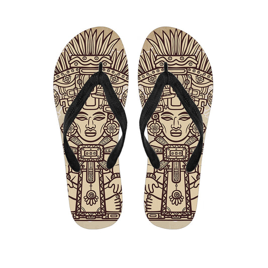 Ancient Mayan Statue Print Flip Flops
