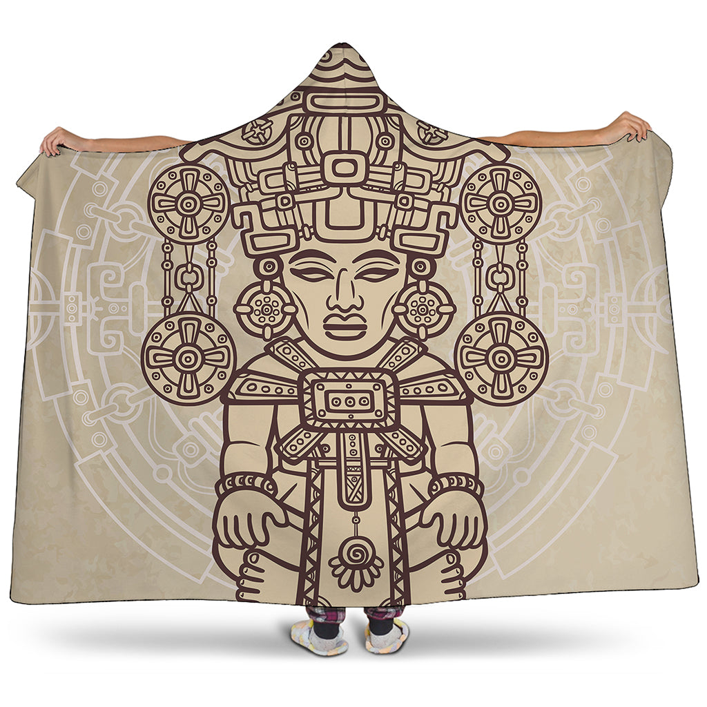 Ancient Mayan Statue Print Hooded Blanket