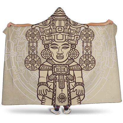 Ancient Mayan Statue Print Hooded Blanket