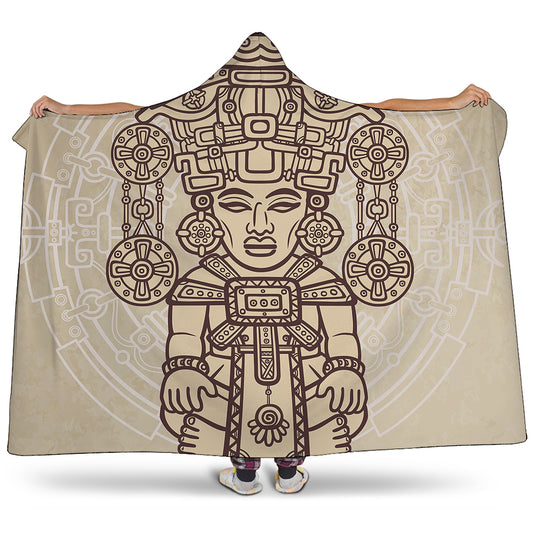 Ancient Mayan Statue Print Hooded Blanket
