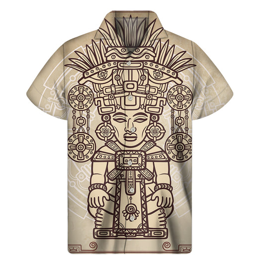 Ancient Mayan Statue Print Men's Short Sleeve Shirt