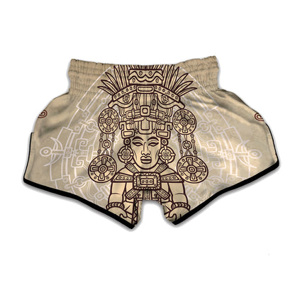Ancient Mayan Statue Print Muay Thai Boxing Shorts