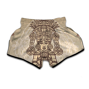 Ancient Mayan Statue Print Muay Thai Boxing Shorts