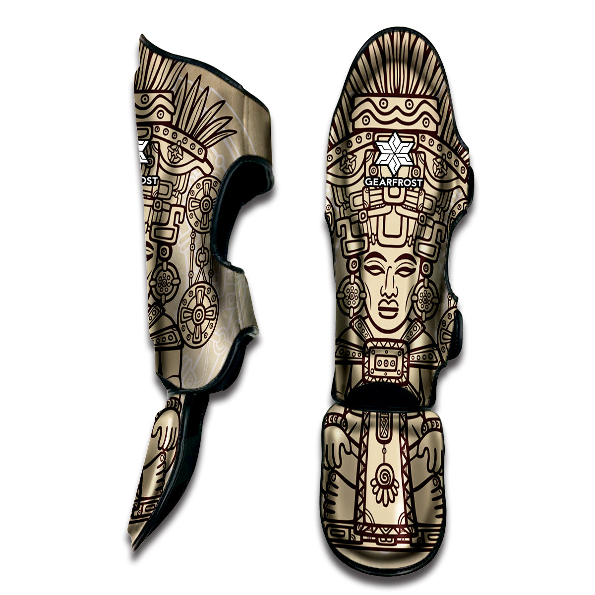 Ancient Mayan Statue Print Muay Thai Shin Guard