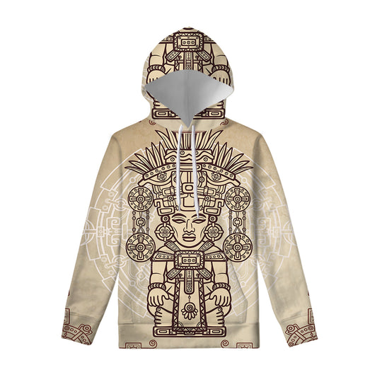 Ancient Mayan Statue Print Pullover Hoodie