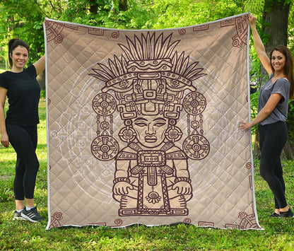 Ancient Mayan Statue Print Quilt