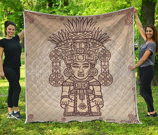 Ancient Mayan Statue Print Quilt