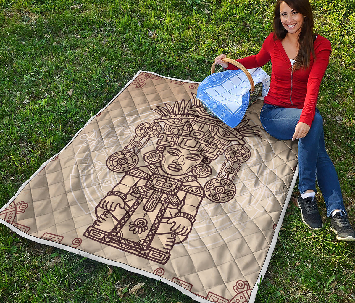 Ancient Mayan Statue Print Quilt
