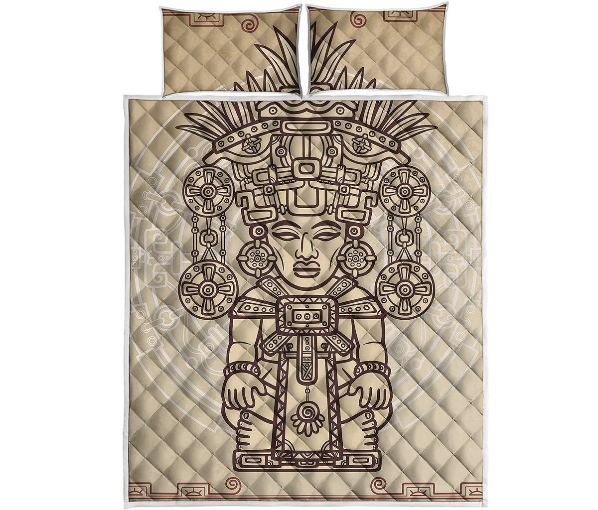 Ancient Mayan Statue Print Quilt Bed Set