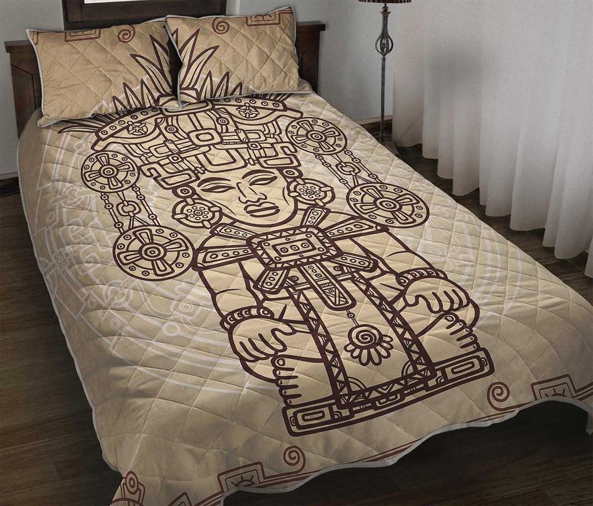 Ancient Mayan Statue Print Quilt Bed Set