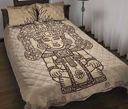 Ancient Mayan Statue Print Quilt Bed Set