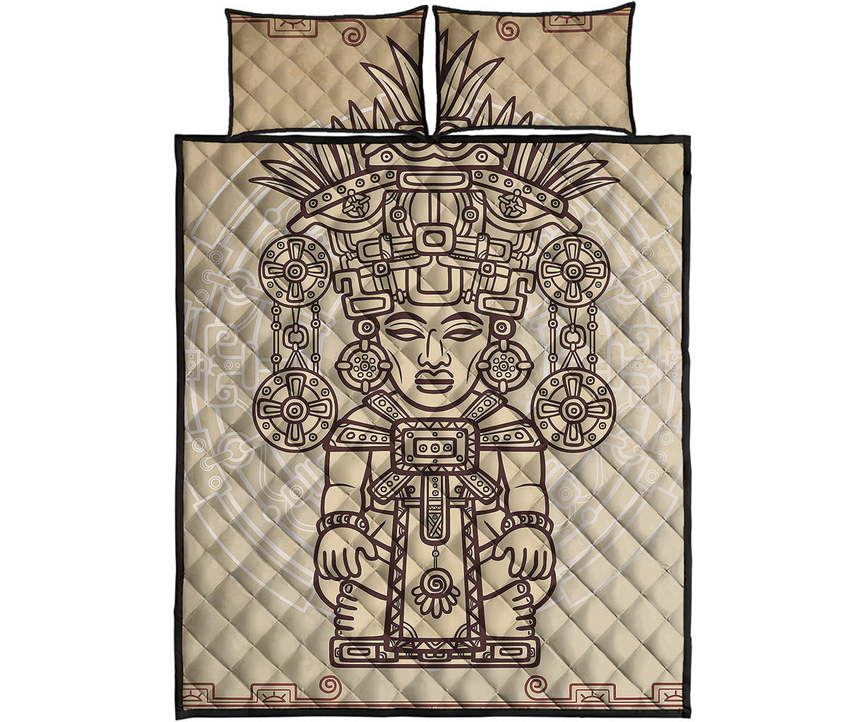 Ancient Mayan Statue Print Quilt Bed Set