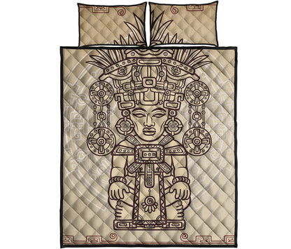 Ancient Mayan Statue Print Quilt Bed Set
