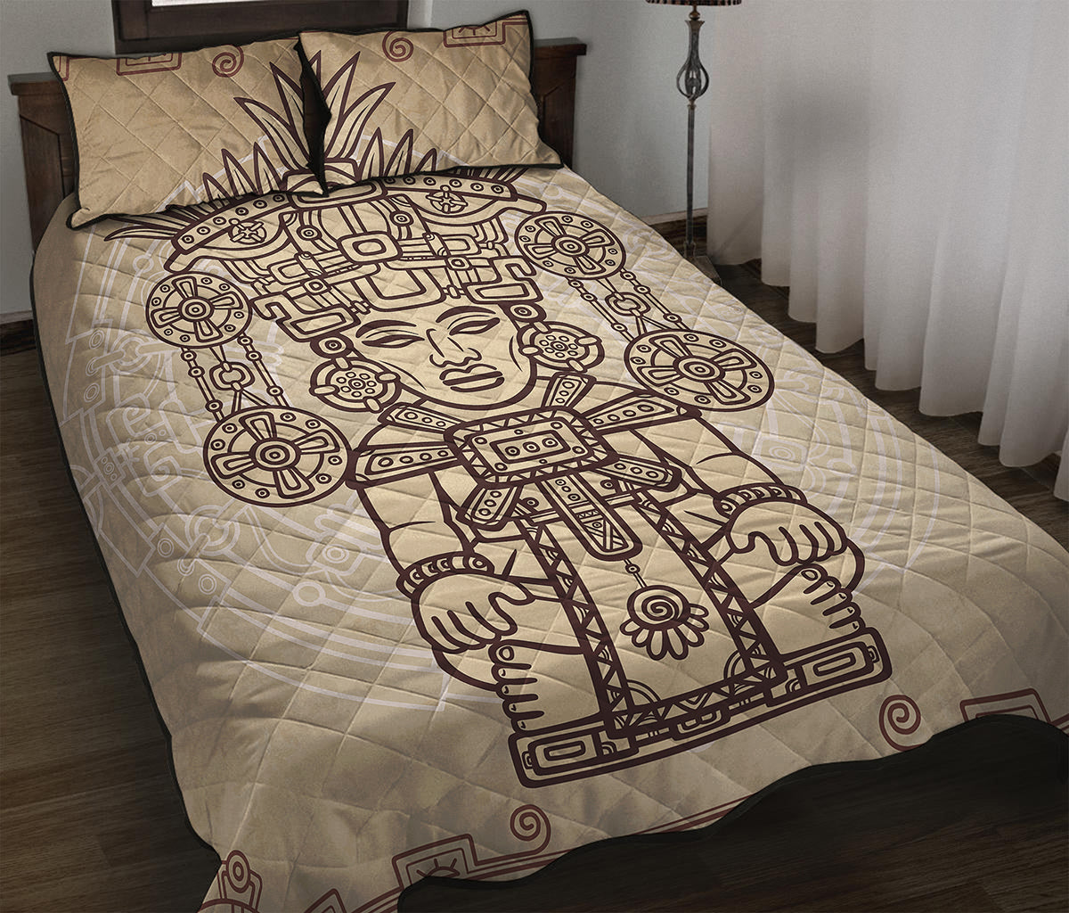 Ancient Mayan Statue Print Quilt Bed Set