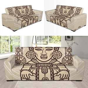 Ancient Mayan Statue Print Sofa Slipcover