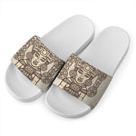 Ancient Mayan Statue Print White Slide Sandals