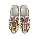 Ancient Mayan Statue Print White Slip On Shoes