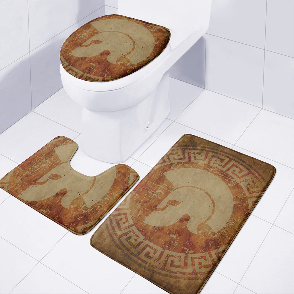 Ancient Spartan Helmet Print 3 Piece Bath Mat Set