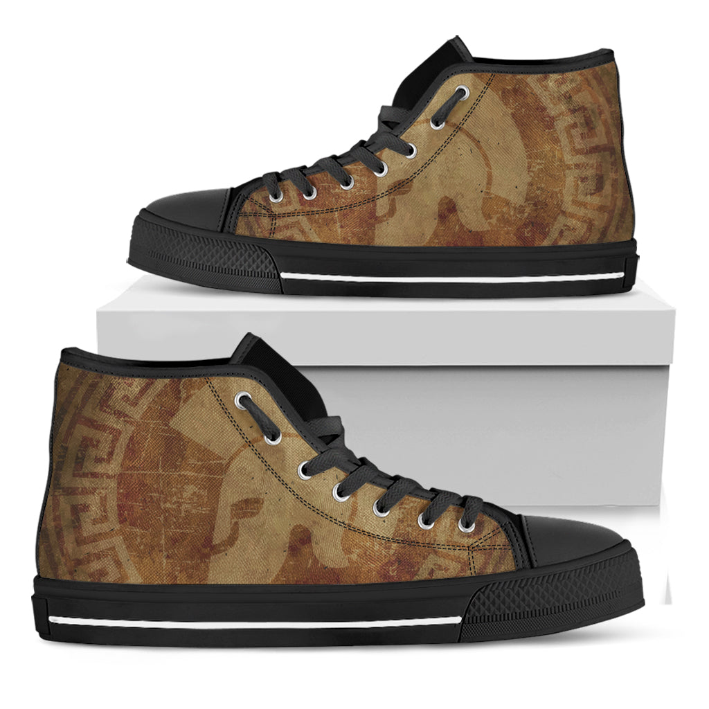 Ancient Spartan Helmet Print Black High Top Shoes