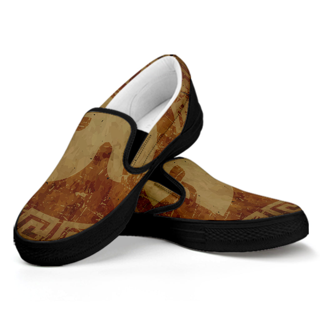 Ancient Spartan Helmet Print Black Slip On Shoes