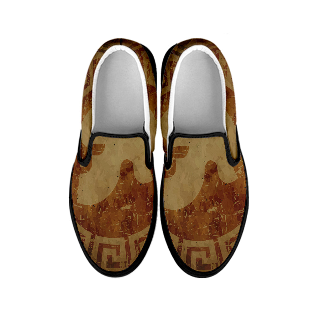 Ancient Spartan Helmet Print Black Slip On Shoes