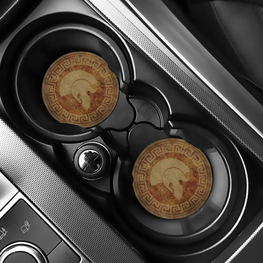Ancient Spartan Helmet Print Car Coasters