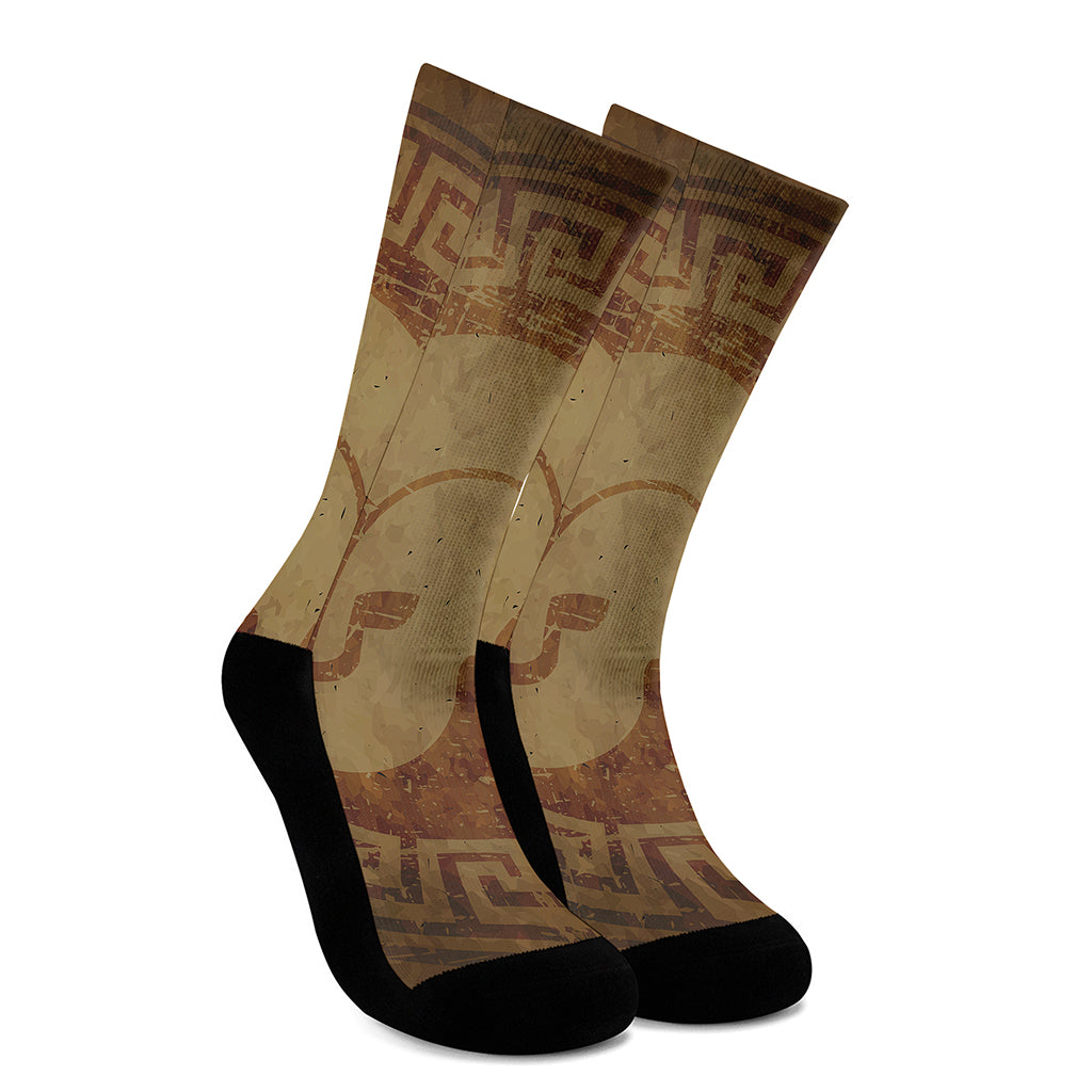 Ancient Spartan Helmet Print Crew Socks