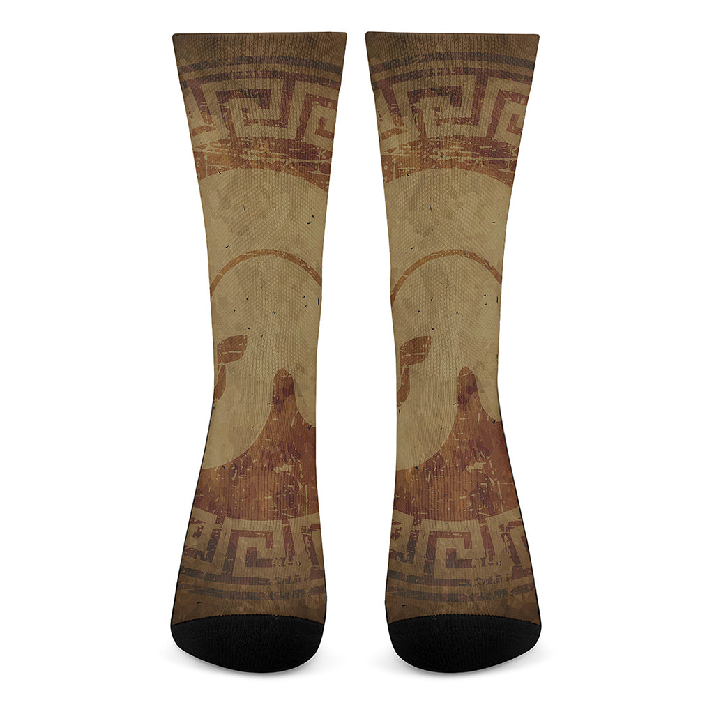 Ancient Spartan Helmet Print Crew Socks